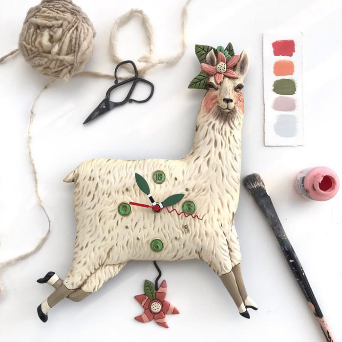 Allen Designs - Llama Love Flower Swing Pendulum Wall Clock P1920