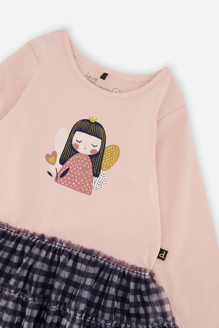 Deux par Deux baby bi-material fairy dress in dusty pink and navy, alternate view