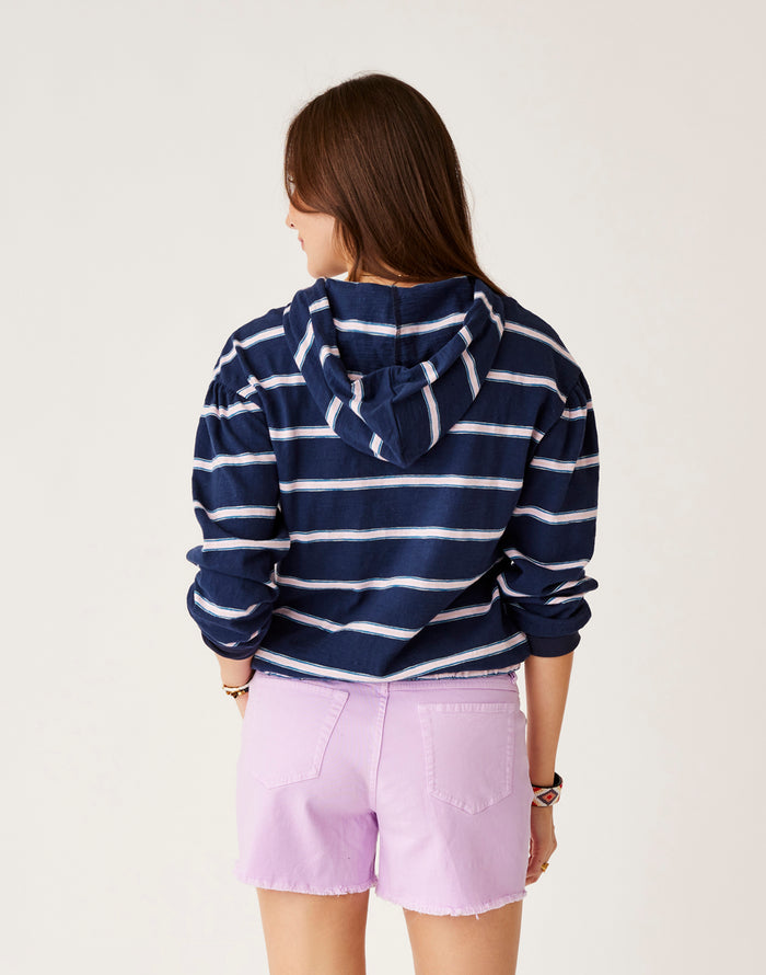 Birdie Slub Hoodie: Navy Rugby Stripe - FINAL SALE