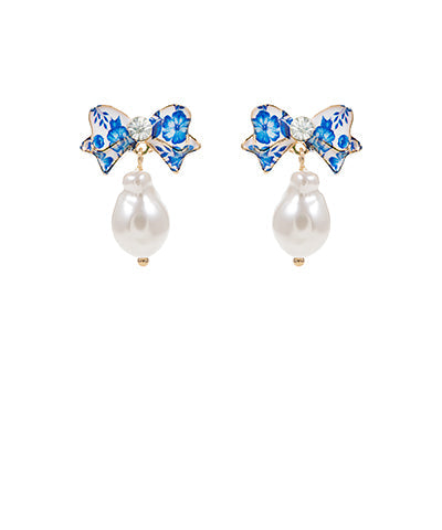 Chinoiserie bow & pearl earrings