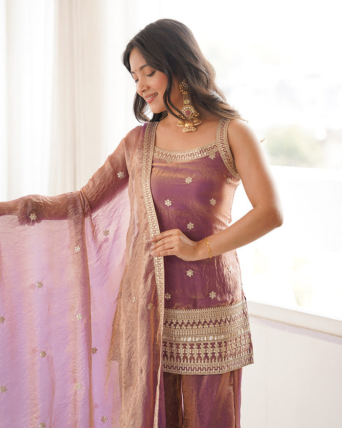 DUSTY PINK COLOR FENDI SILK EMBROIDERED PLAZZO SUIT