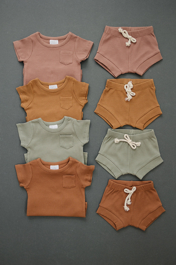 Dusty Rose Organic Cotton Ribbed Short Set