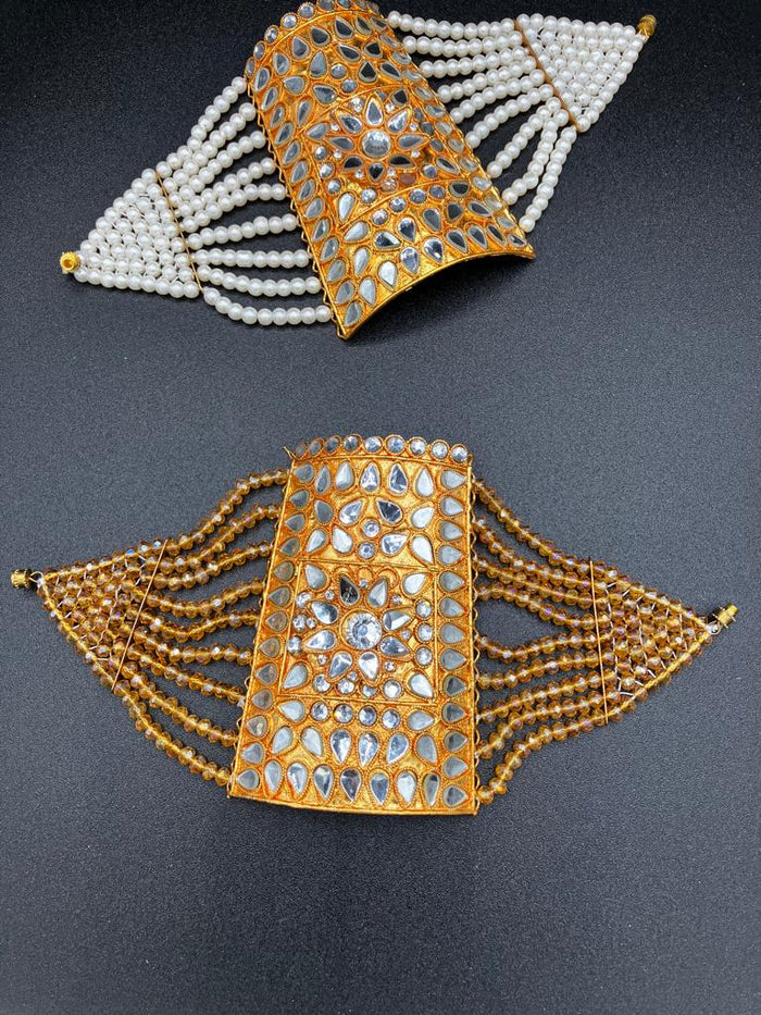 Egyptian style Rectange Gold Plated Bracelets with colored beads - NATASHAHS