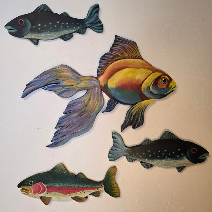 FISH! - Colorful Trout Wooden Wall Sculpture 13"