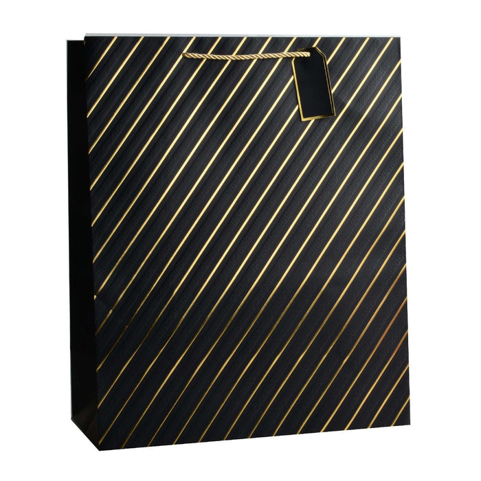 Giftrite Jumbo Foil Metallic Striped Paper Gift Bags with Handles & Gift Tags, 19" x 16" x 8", | Wholesale