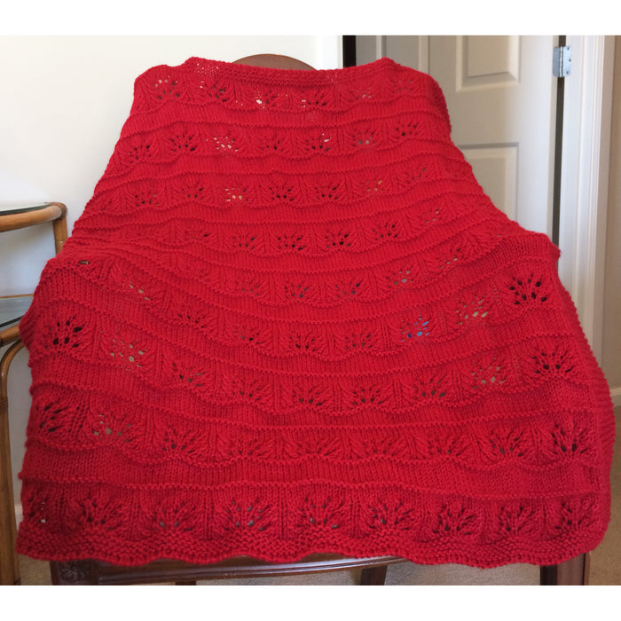 Hand Knitted Baby Blanket - Red Floral Pattern