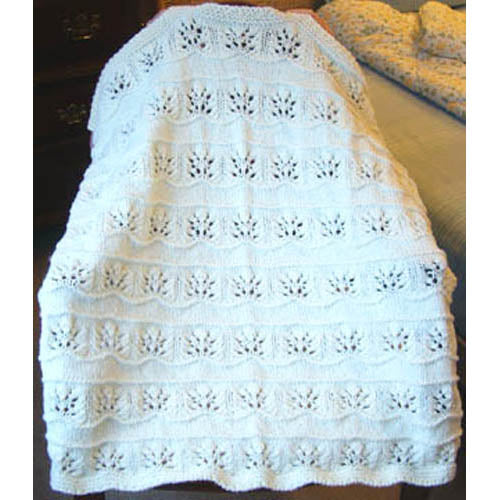 Hand Knitted Baby Blanket - White Floral Pattern