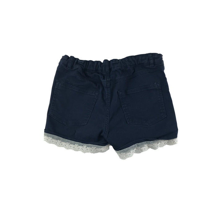 H&M 9-10 years navy blue stretch denim style lace hem shorts