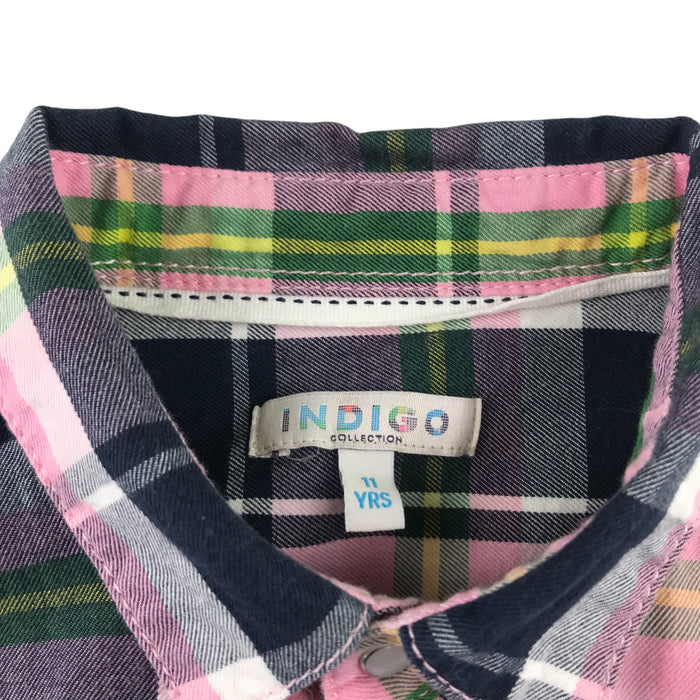 Indigo 10-11 years pink and black checked with front pocket and snap fasteners cotton shirt