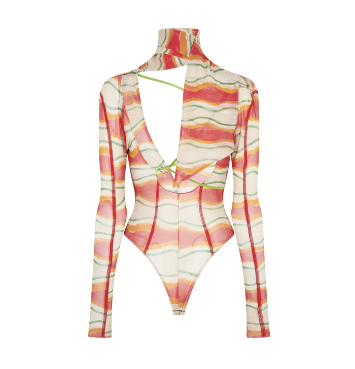 JACQUEMUS Orange Le Raphia Le Body Abanaba Sheer Cut Out Sexy Bodysuit - House Of Huntington