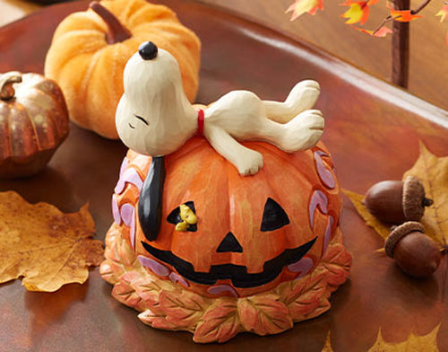 Jim Shore Peanuts - Woodstock & Snoopy Sleep on Jack-O-Lantern Pumpkin Halloween Figurine 6008966