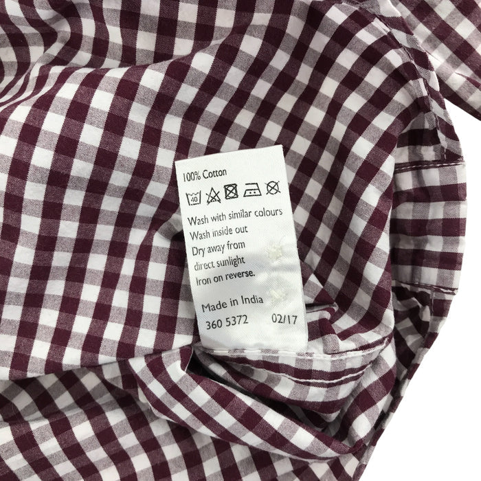 John Lewis men's L burgundy and white checked buttoned long sleeve cotton shirt