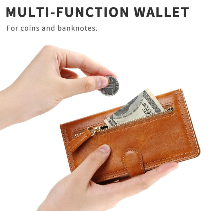 Luxury Faux Leather Zippered Flip Wallet Phone Case For Assorted iPhones