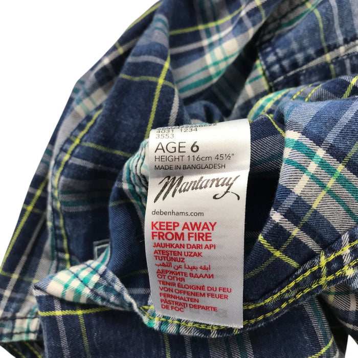 Mantaray 5-6 years green and navy checked buttoned shirt