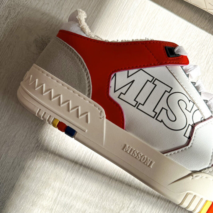 MISSONI Logo 90 White Red Trainers Sneakers + Chevron Bag