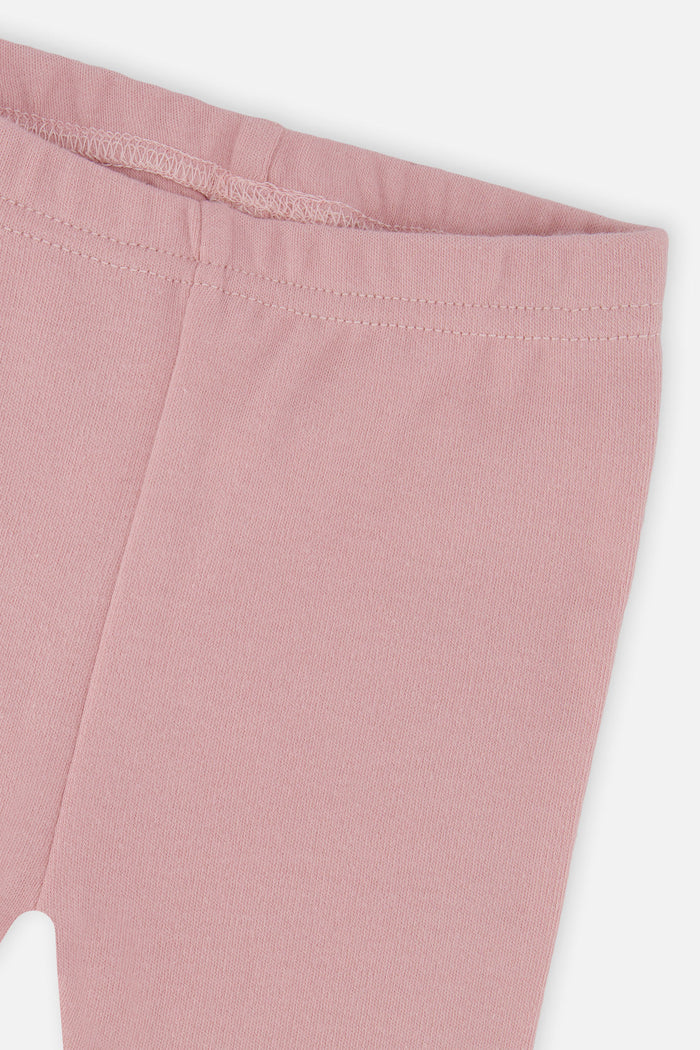 Close-up detail of the Deux par Deux purple hedgehog print tunic and dusty pink leggings set, view 5