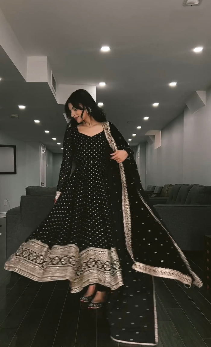 Outstanding Black Color Sequence Work Anarkali Gown