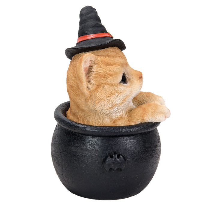 Pacific Giftware Halloween Kitten Orange Tabby Cat in Cauldron Figurine 13803