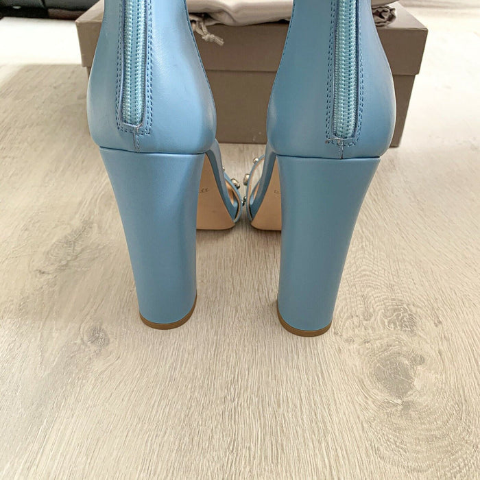 RACINE CARRÉE Studded Azure Blue Sandal Block High Heels - House Of Huntington
