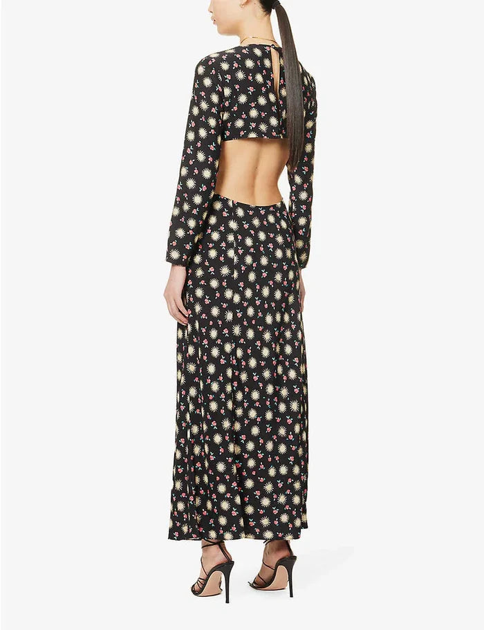 Rixo London Zora Celestial Sun Floral Print Cut Out Woven Midi Dress (Plus Size)
