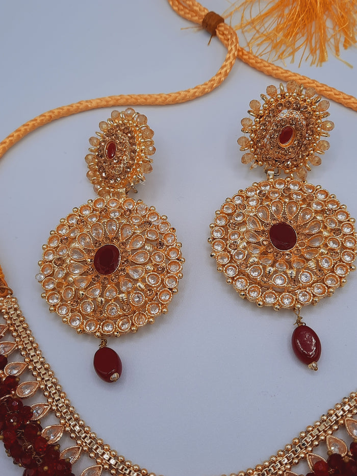 Round Pendulum gold-plated Big Earrings with necklace - NATASHAHS