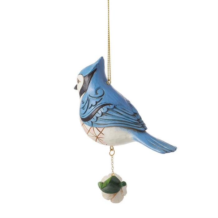 "Sale" Jim Shore Heartwood Creek - Blue Jay on Pink Flower Ornament 6014423