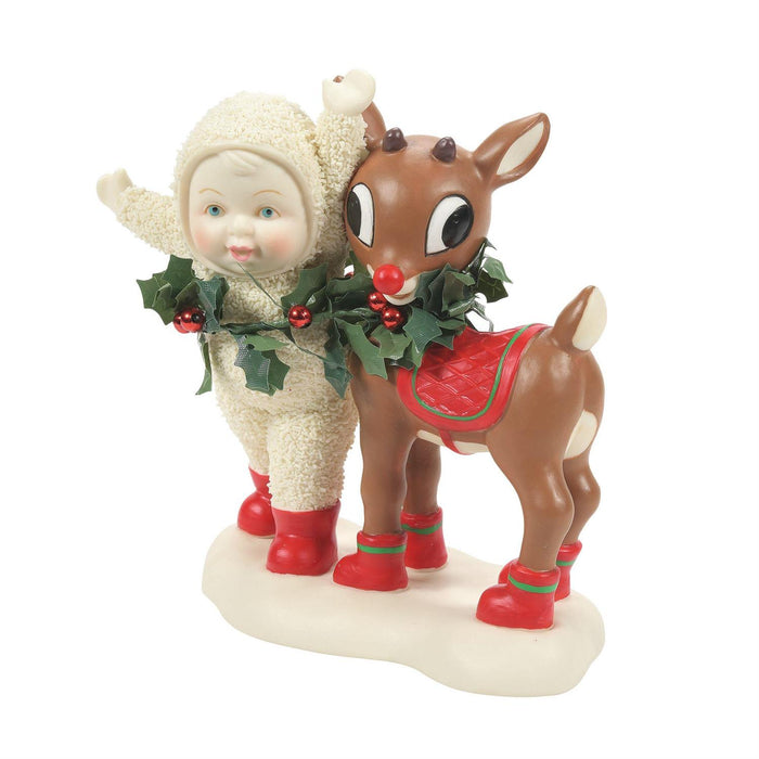 "Sale" Snowbabies - Wrapped Up with Rudolph Porcelain Figurine 6012009