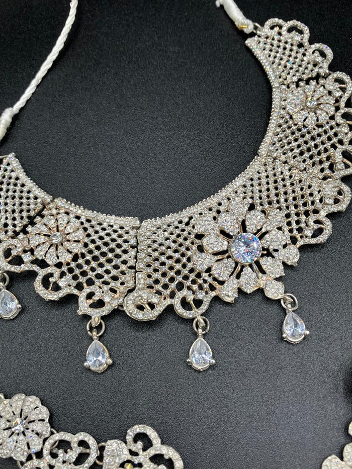 Silver zircon stones bridal jewelry set - NATASHAHS