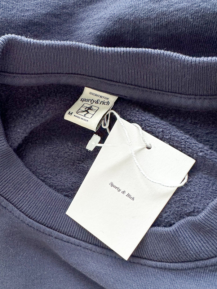 Sporty & Rich Navy Royal Club Crest Print Crewneck Cotton Sweatshirt