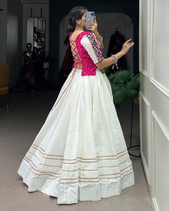 White Color Cotton Navratri Lehenga Choli
