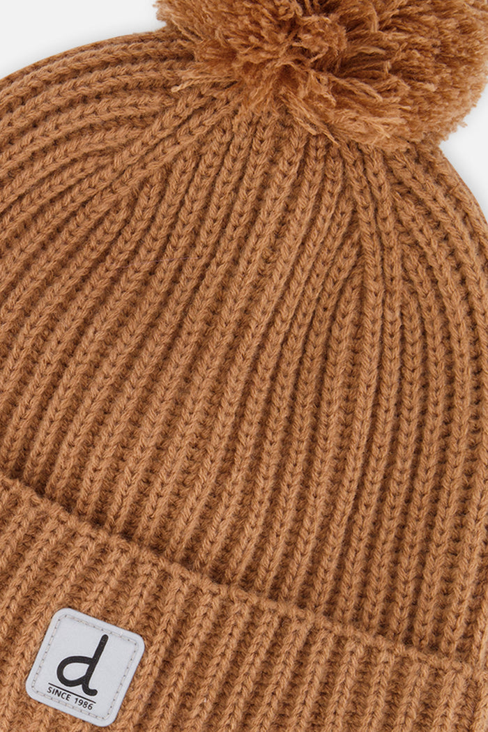 Deux par Deux kids' knit pompom hat in brown – alternate view