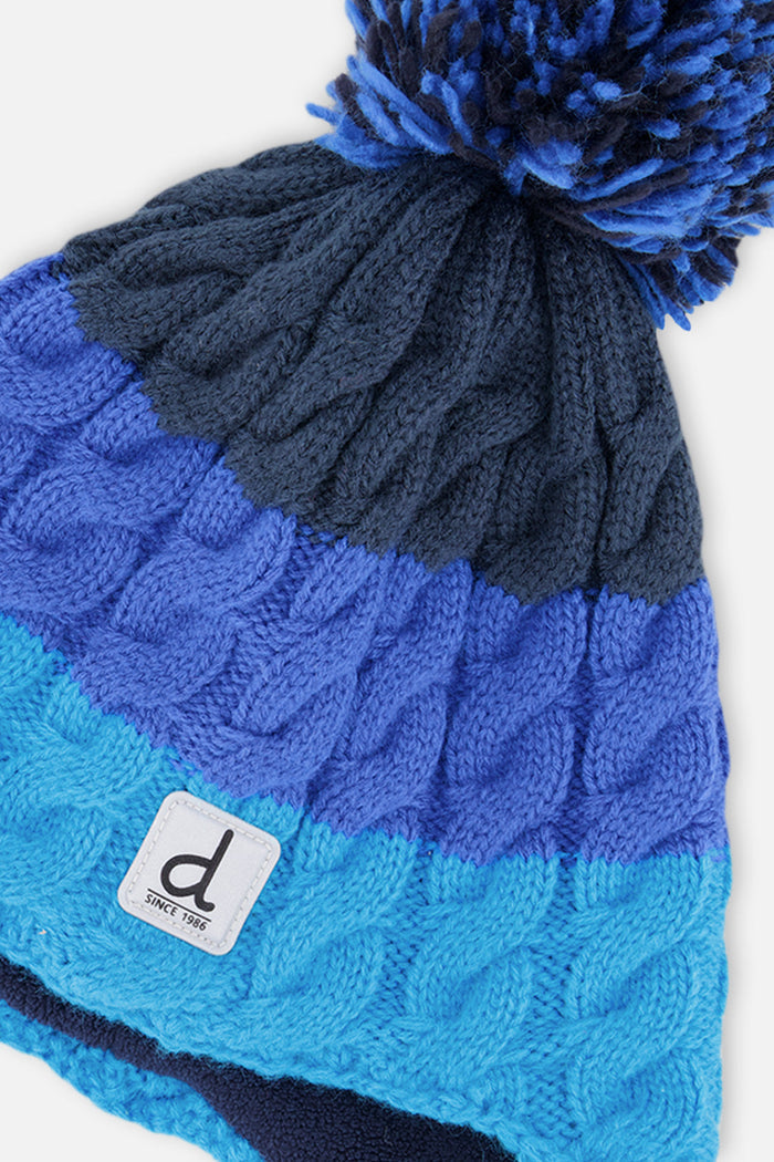 Deux par Deux kids' Peruvian knit hat with ear flaps in dark blue – alternate view