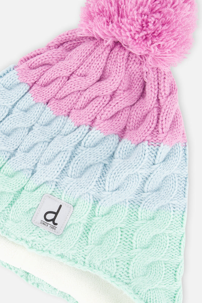 Deux par Deux girls' cable-knit Peruvian hat in mint green, light blue and pinkish violet – alternate view