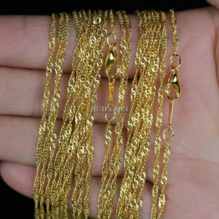 2mm Gold Color Water Wave Chain Necklaces 20" Fashion Jewelry Necklace Chains - NATASHAHS
