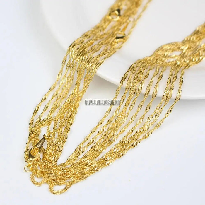 2mm Gold Color Water Wave Chain Necklaces 20" Fashion Jewelry Necklace Chains - NATASHAHS
