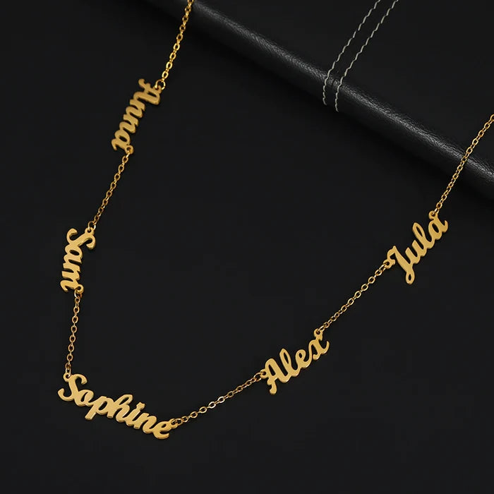 5 Inscriptions Multiple Name Necklace in 18k gold plating - NATASHAHS