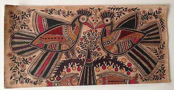 5711 Lovely Frameable Traditional Art - Madhubani Painting - GIFT IDEA-WOVENSOULS-Antique-Vintage-Textiles-Art-Decor