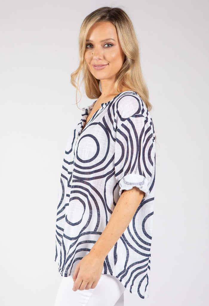 Abstract Print Linen Look Blouse
