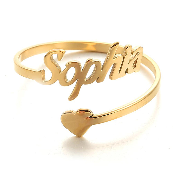 Adjustable Custom Ring Personalized Letter Heart Name Rings Stainless Steel - NATASHAHS