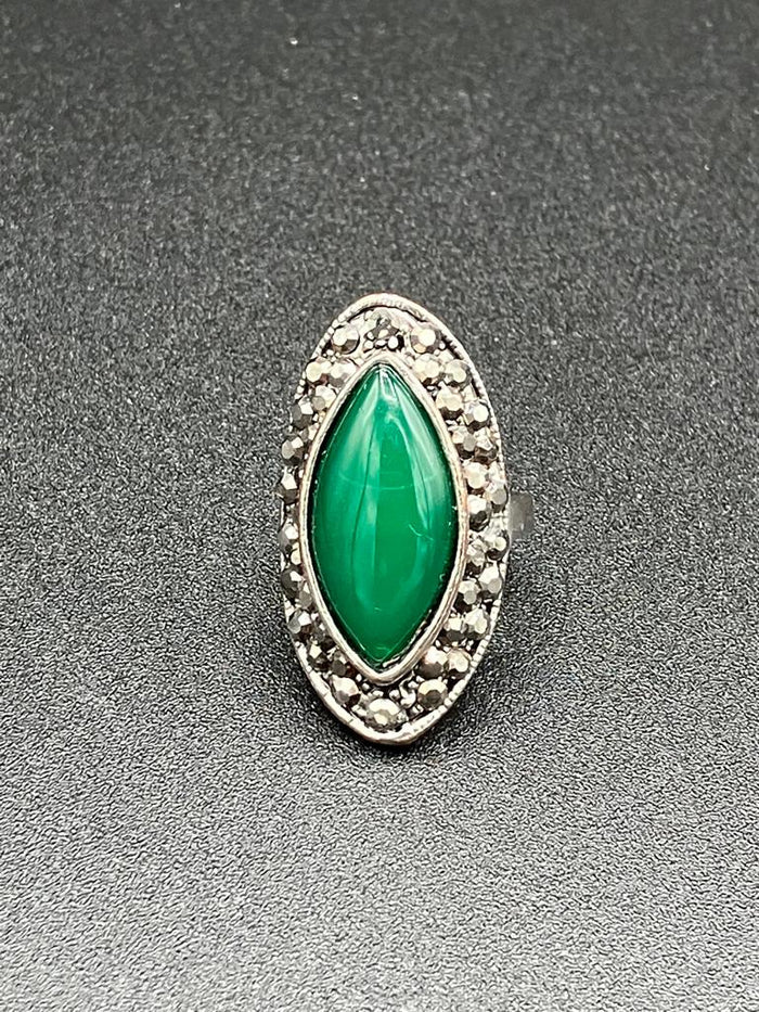 Adjustable Silver ring with green semi-precious gem afghan style