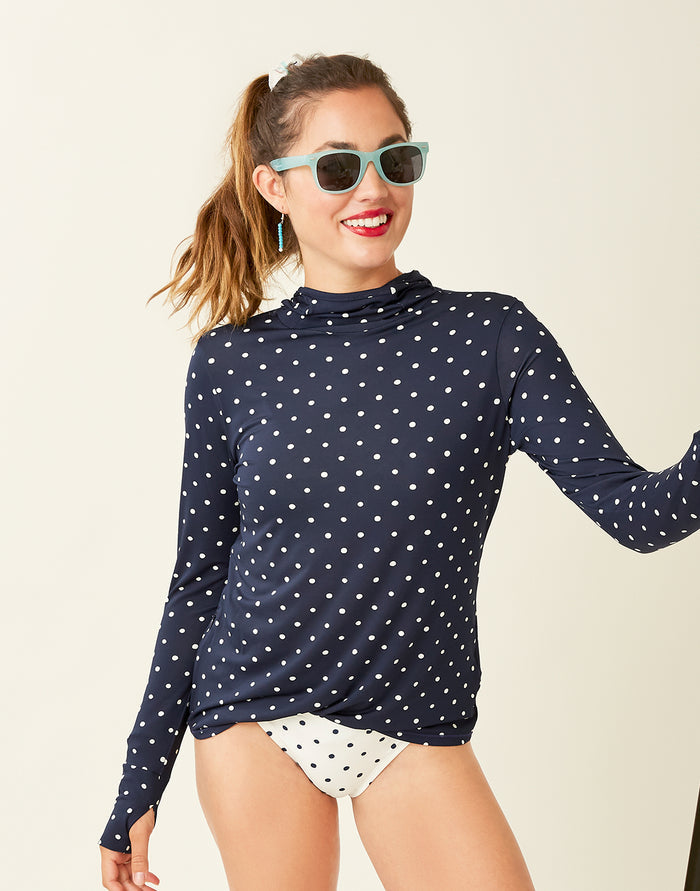 Alani Hooded Sunshirt: Navy Polka Dot - FINAL SALE