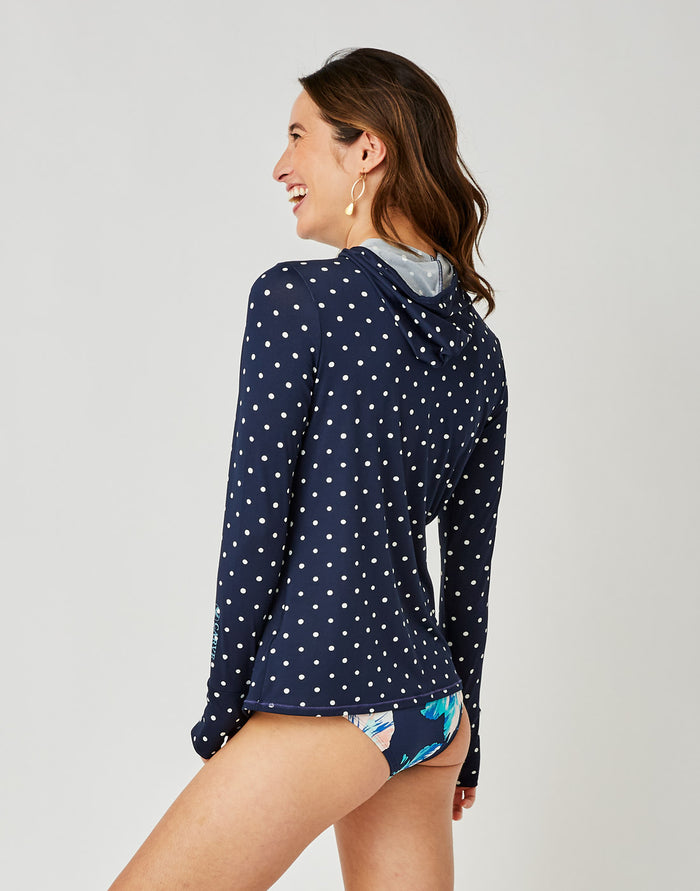 Alani Hooded Sunshirt: Navy Polka Dot - FINAL SALE