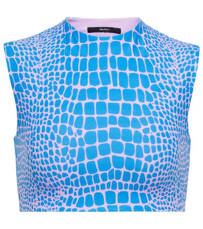 ALEX PERRY Caine Blue Animal Printed Crop Top - House Of Huntington