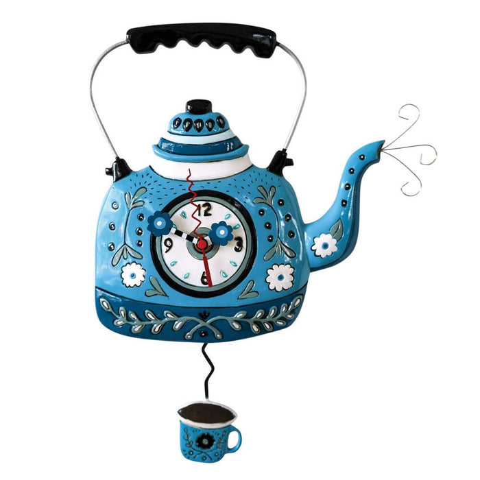 Allen Designs - Blue Kettle Tea Time Party Swing Pendulum Wall Clock P2052