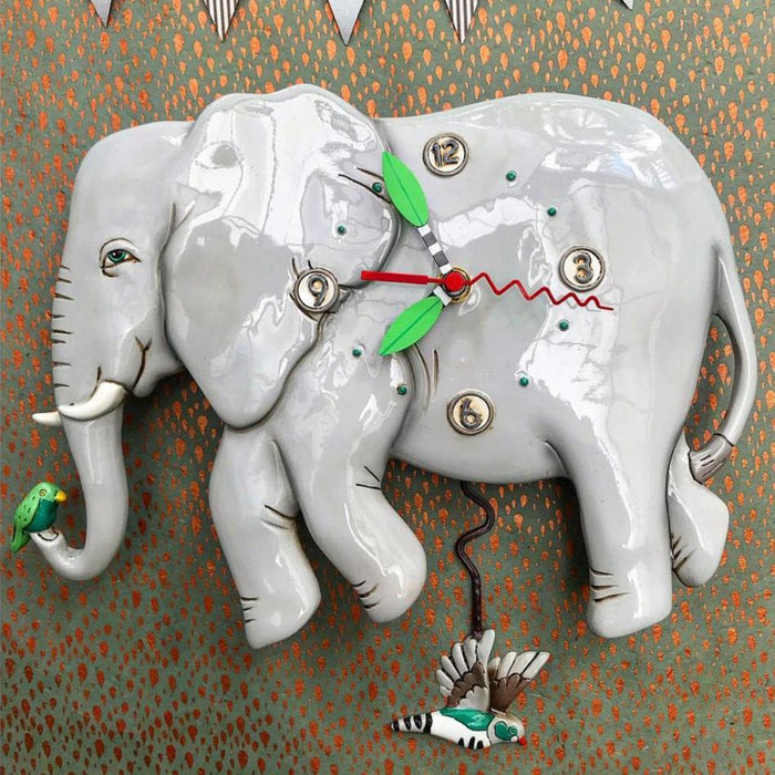 Allen Designs - Elephant Hummingbird Bird Friends Swing Pendulum Wall Clock P1860