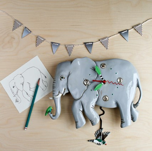 Allen Designs - Elephant Hummingbird Bird Friends Swing Pendulum Wall Clock P1860