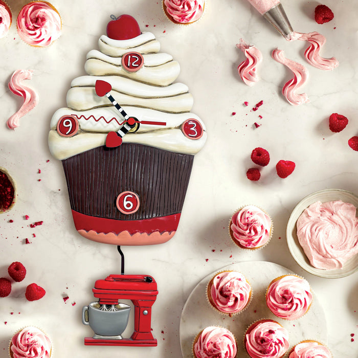 Allen Designs - Frosting Please Cupcake Red Cake Mixer Swing Pendulum Wall Clock P2156