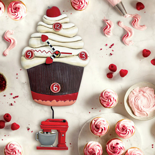 Allen Designs - Frosting Please Cupcake Red Cake Mixer Swing Pendulum Wall Clock P2156