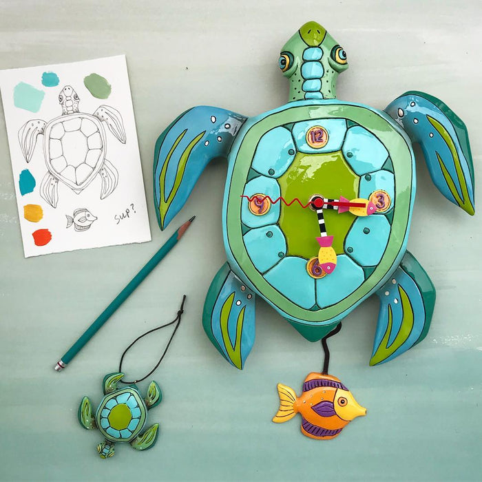 Allen Designs - Sea Turtle Fish Swing Pendulum Wall Clock P1858