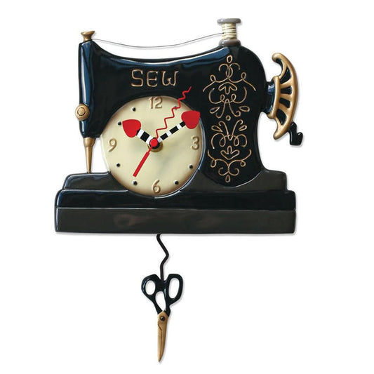 Allen Designs - Vintage Black Sewing Machine Stitch Scissors Crafts Swing Pendulum Wall Clock P1752